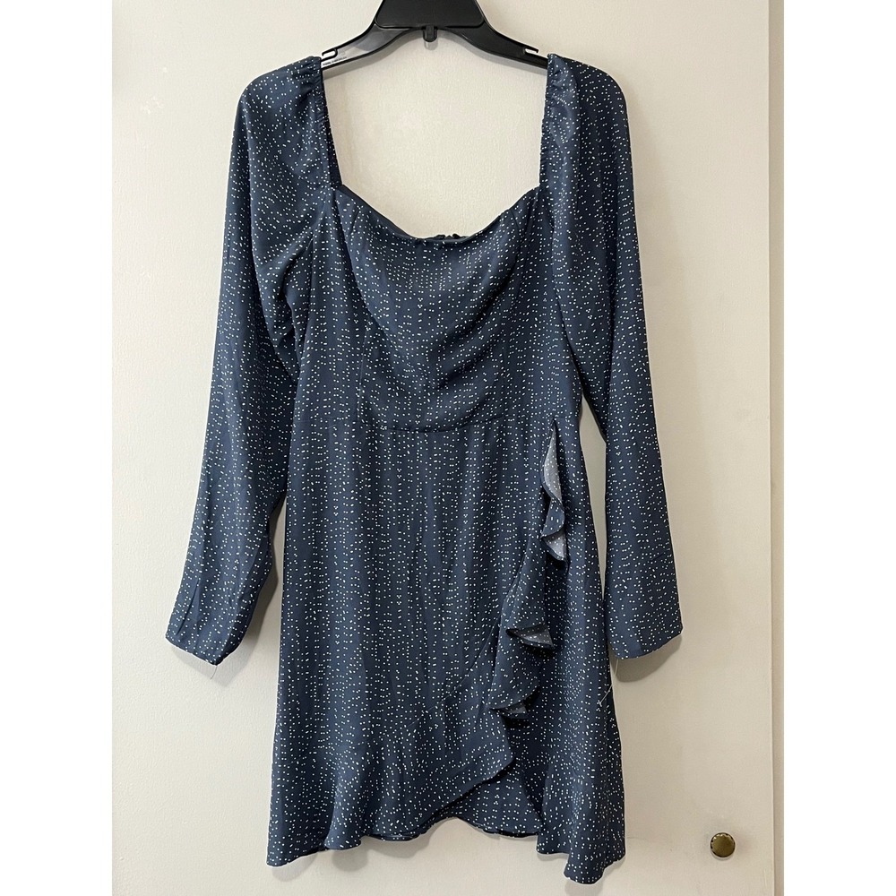 Lola Grace Navy‎ White Polka Dot Square Neck Ruffle Wrap Mini Dress Size L